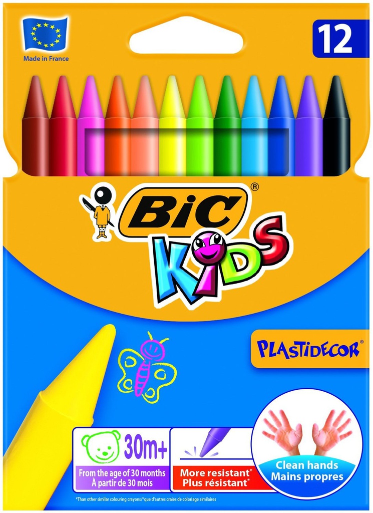 CRAYON DE COULEUR BIC 12 COUL PLASTIDECOR