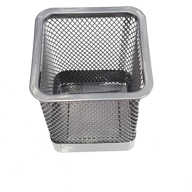 POT A CRAYON CARRE METAL GRIS